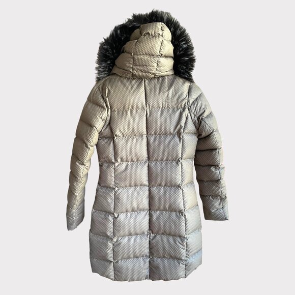 The North Face 550 Size S Olive Green Quilted Goose Down Fur Trim Hood Jacket - Picture 13 of 14